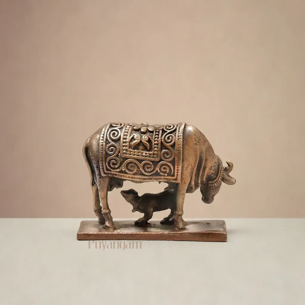 Antique Copper Gomatha with Calf Idol 1.25 Inch