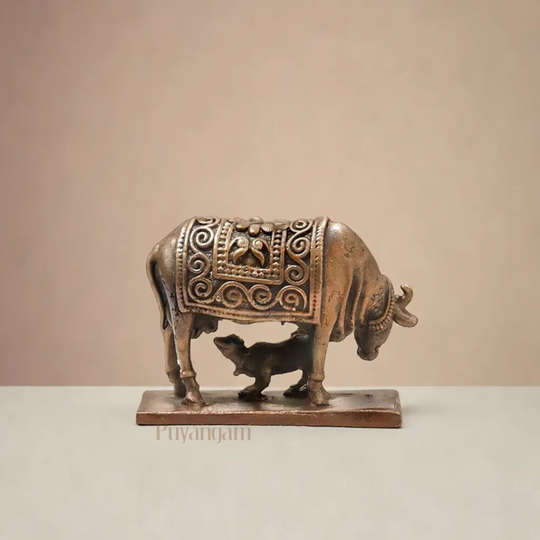 Antique Copper Gomatha with Calf Idol 1.25 Inch